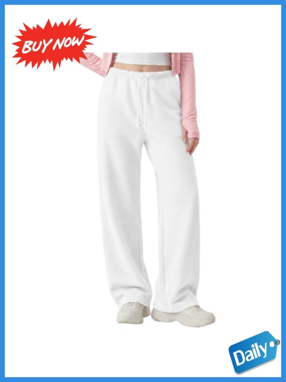 Womens Fleece Wide Leg Sweatpants 100% Cotton Drawstring Low Rise